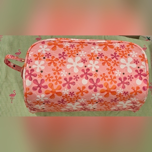 EUC Truly × SpongeBob Pink Floral Vegan Leather Large Travel Cosmetic Makeup Bag - Picture 1 of 9